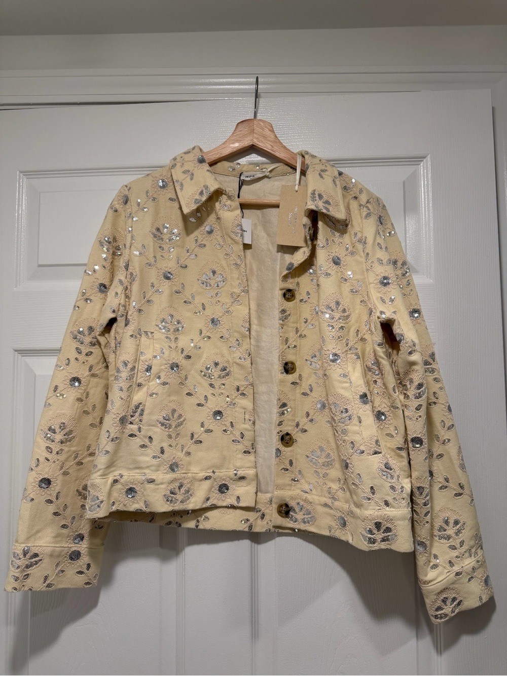 WOMEN Jacket with Metallic Embellishments and Floral  - Cream